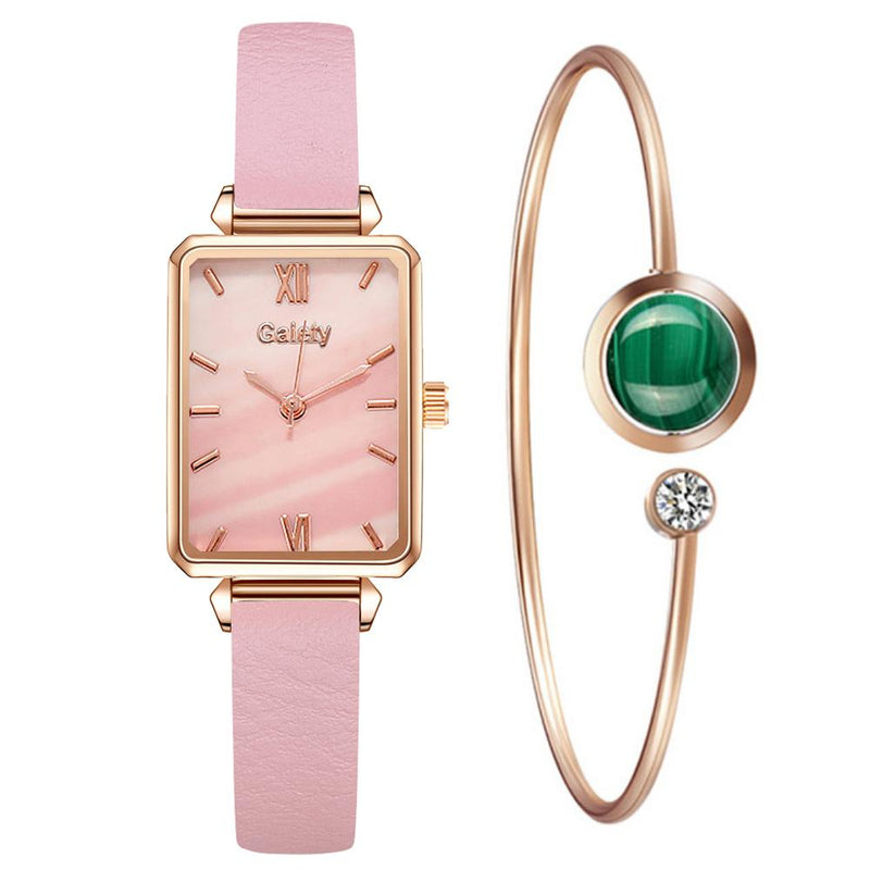 Gaiety Brand Women Watches Fashion Square Ladies Quartz Watch Bracelet Set Green Dial Simple Rose Gold Mesh Luxury Women Watches serve a voce