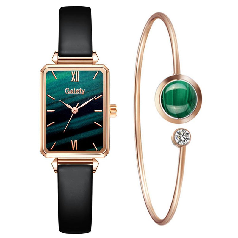 Gaiety Brand Women Watches Fashion Square Ladies Quartz Watch Bracelet Set Green Dial Simple Rose Gold Mesh Luxury Women Watches serve a voce