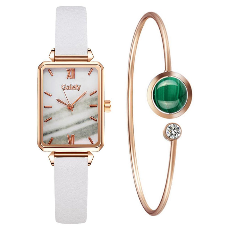 Gaiety Brand Women Watches Fashion Square Ladies Quartz Watch Bracelet Set Green Dial Simple Rose Gold Mesh Luxury Women Watches serve a voce