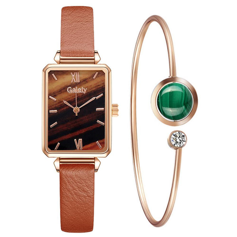 Gaiety Brand Women Watches Fashion Square Ladies Quartz Watch Bracelet Set Green Dial Simple Rose Gold Mesh Luxury Women Watches serve a voce