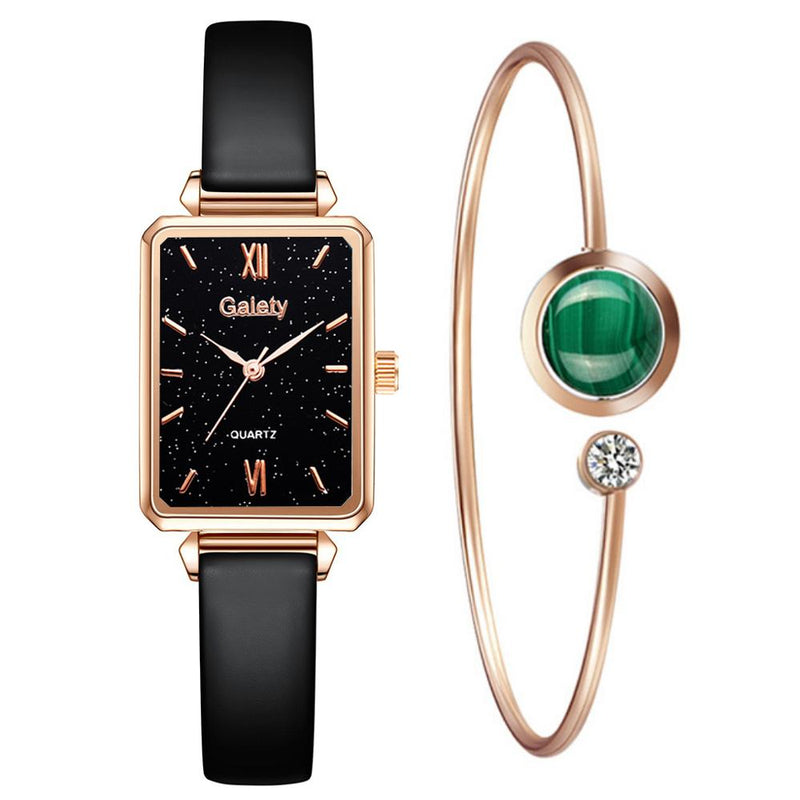 Gaiety Brand Women Watches Fashion Square Ladies Quartz Watch Bracelet Set Green Dial Simple Rose Gold Mesh Luxury Women Watches serve a voce