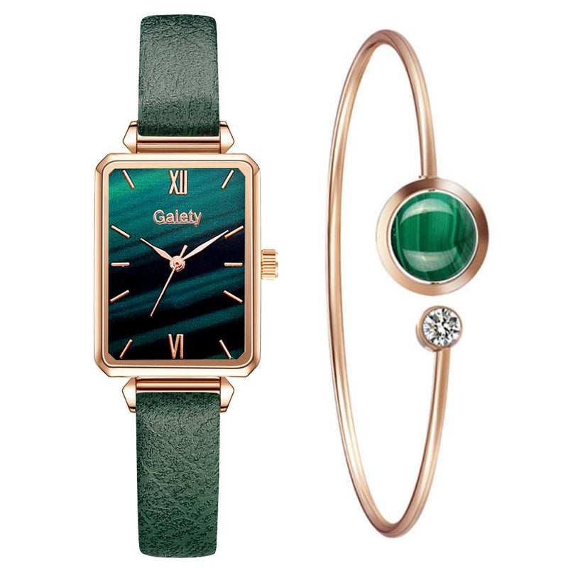 Gaiety Brand Women Watches Fashion Square Ladies Quartz Watch Bracelet Set Green Dial Simple Rose Gold Mesh Luxury Women Watches serve a voce